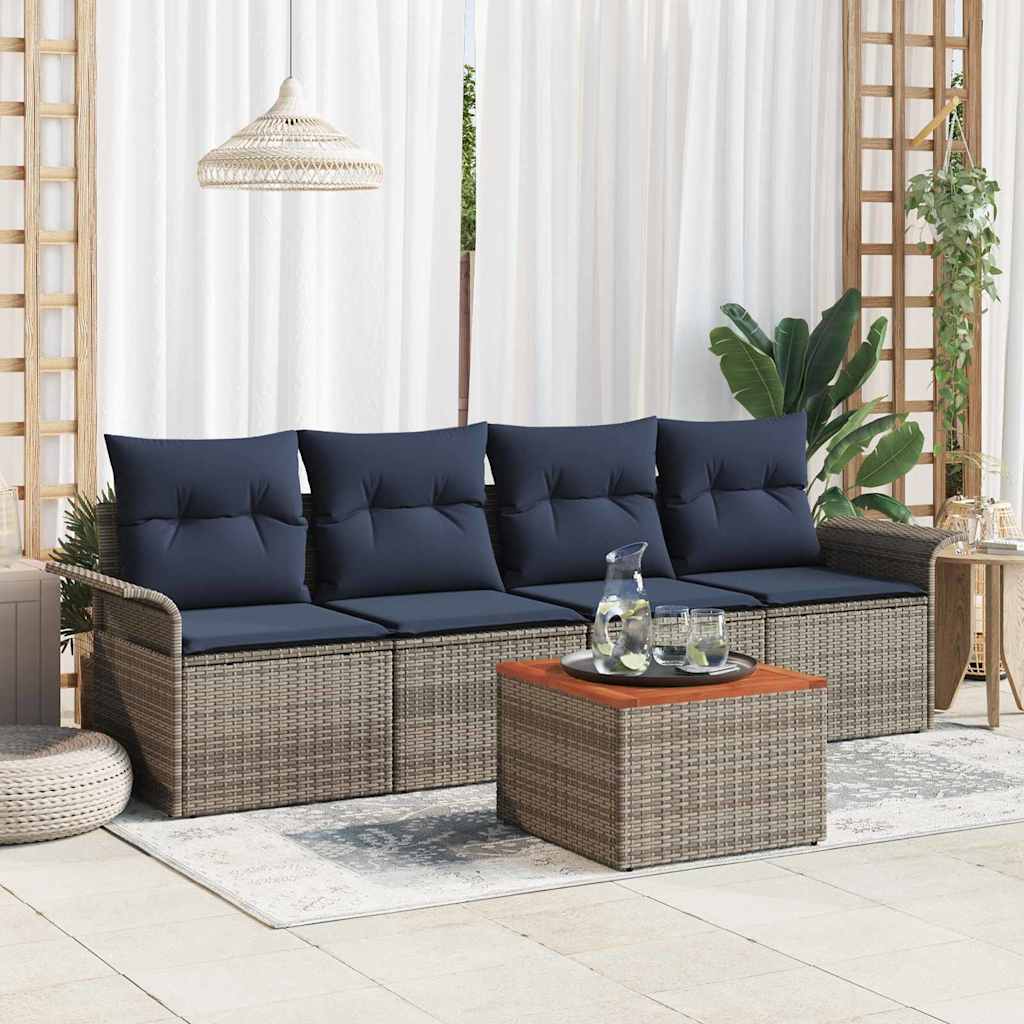 vidaXL Tuinbankenset met opslag 5 pcs Grijs en Marineblauw poly rattan