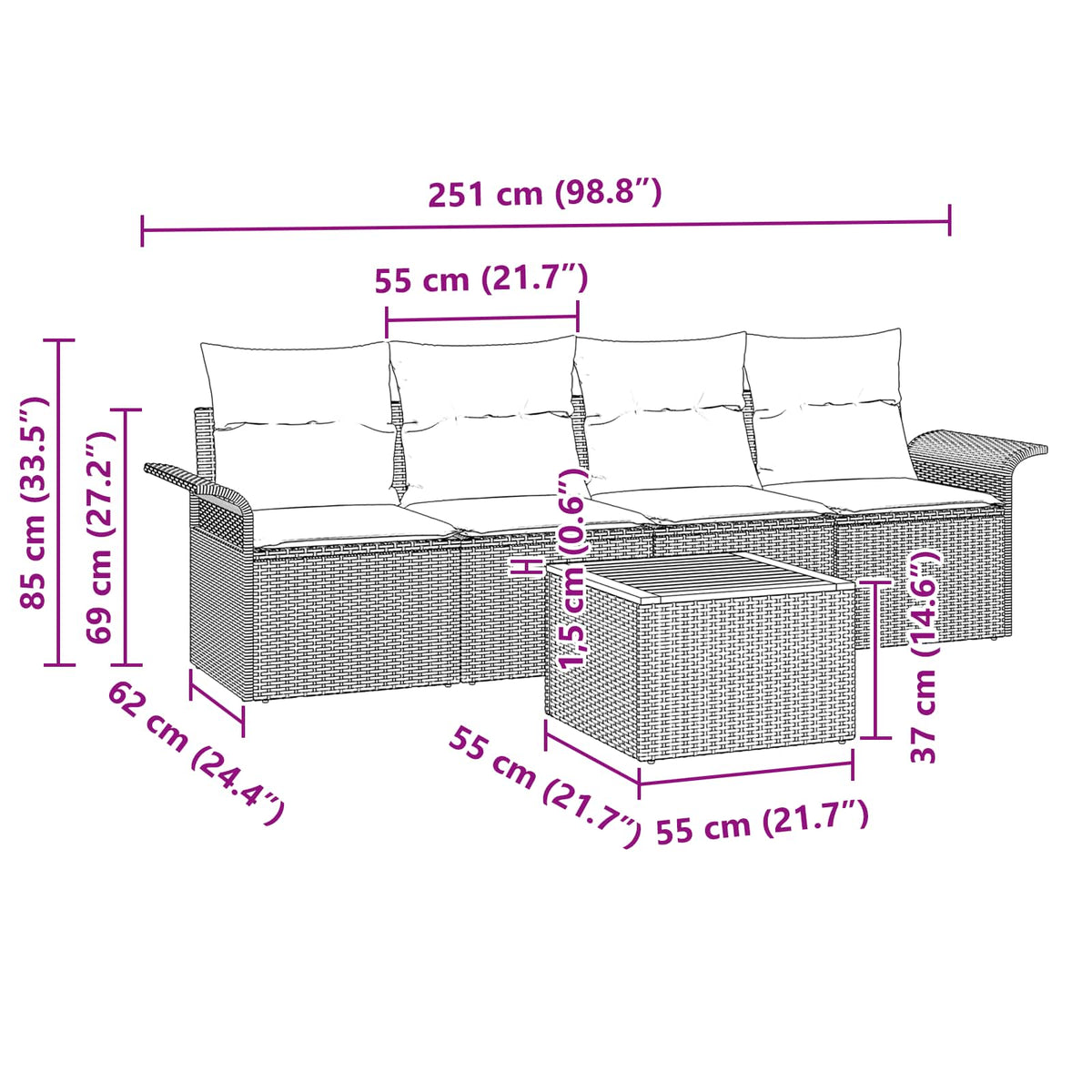 vidaXL Tuinbankenset met opslag 5 pcs Grijs en Marineblauw poly rattan
