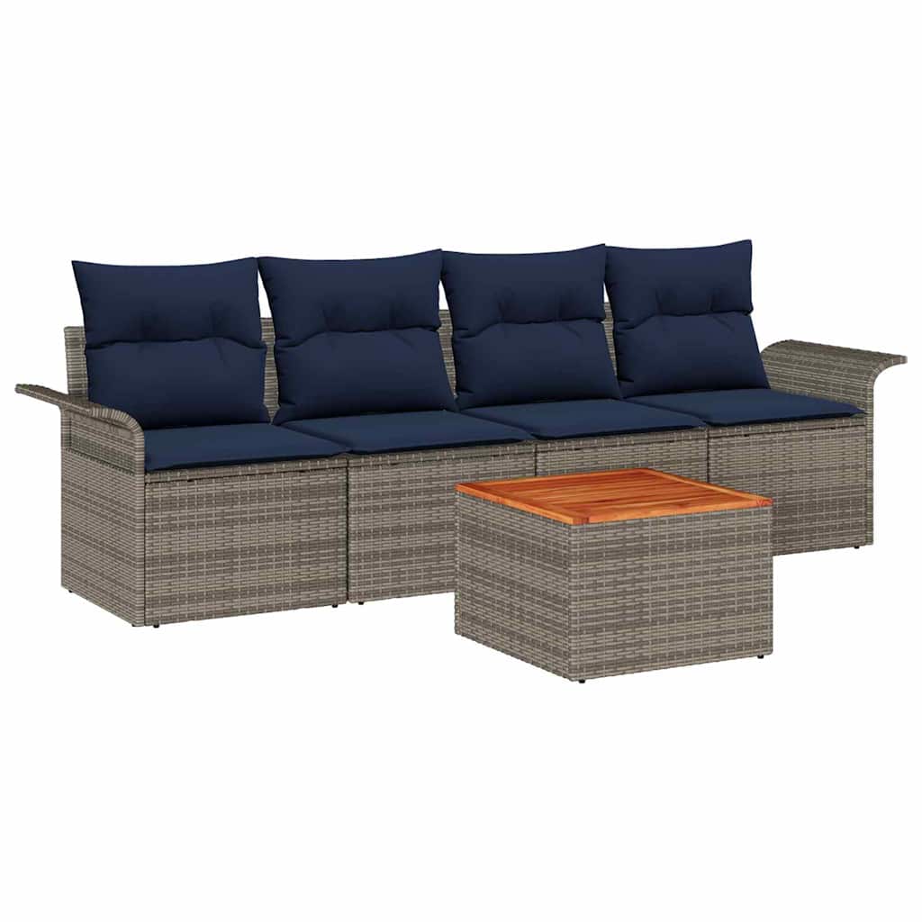 vidaXL Tuinbankenset met opslag 5 pcs Grijs en Marineblauw poly rattan