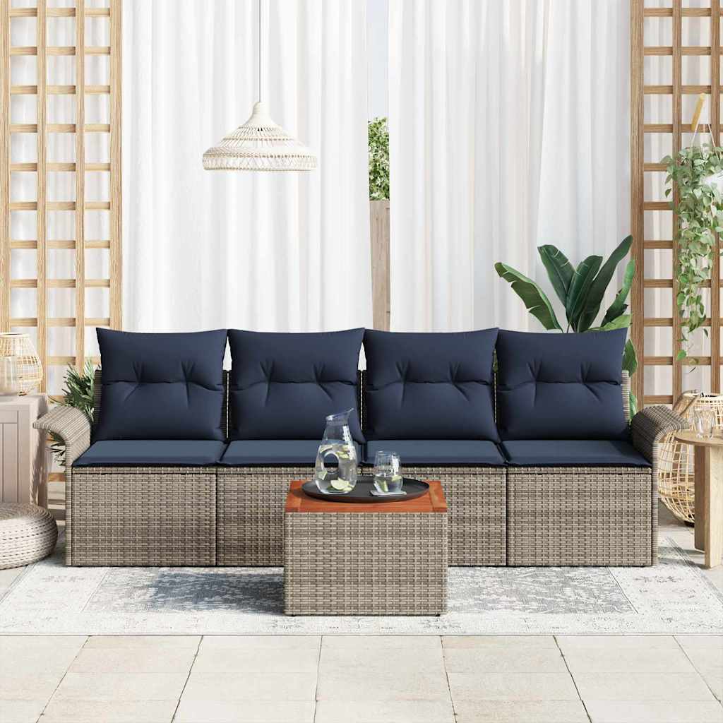 vidaXL Tuinbankenset met opslag 5 pcs Grijs en Marineblauw poly rattan