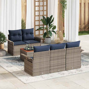 vidaXL Tuinbankenset met opslag 6 pcs Grijs en Marineblauw poly rattan