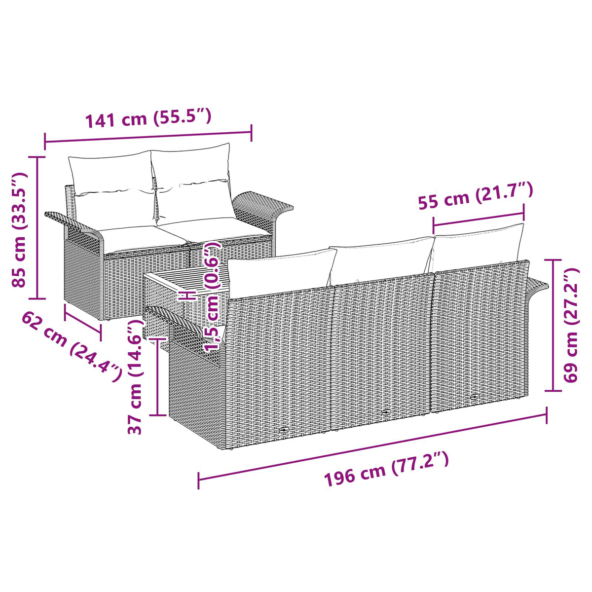 vidaXL Tuinbankenset met opslag 6 pcs Grijs en Marineblauw poly rattan