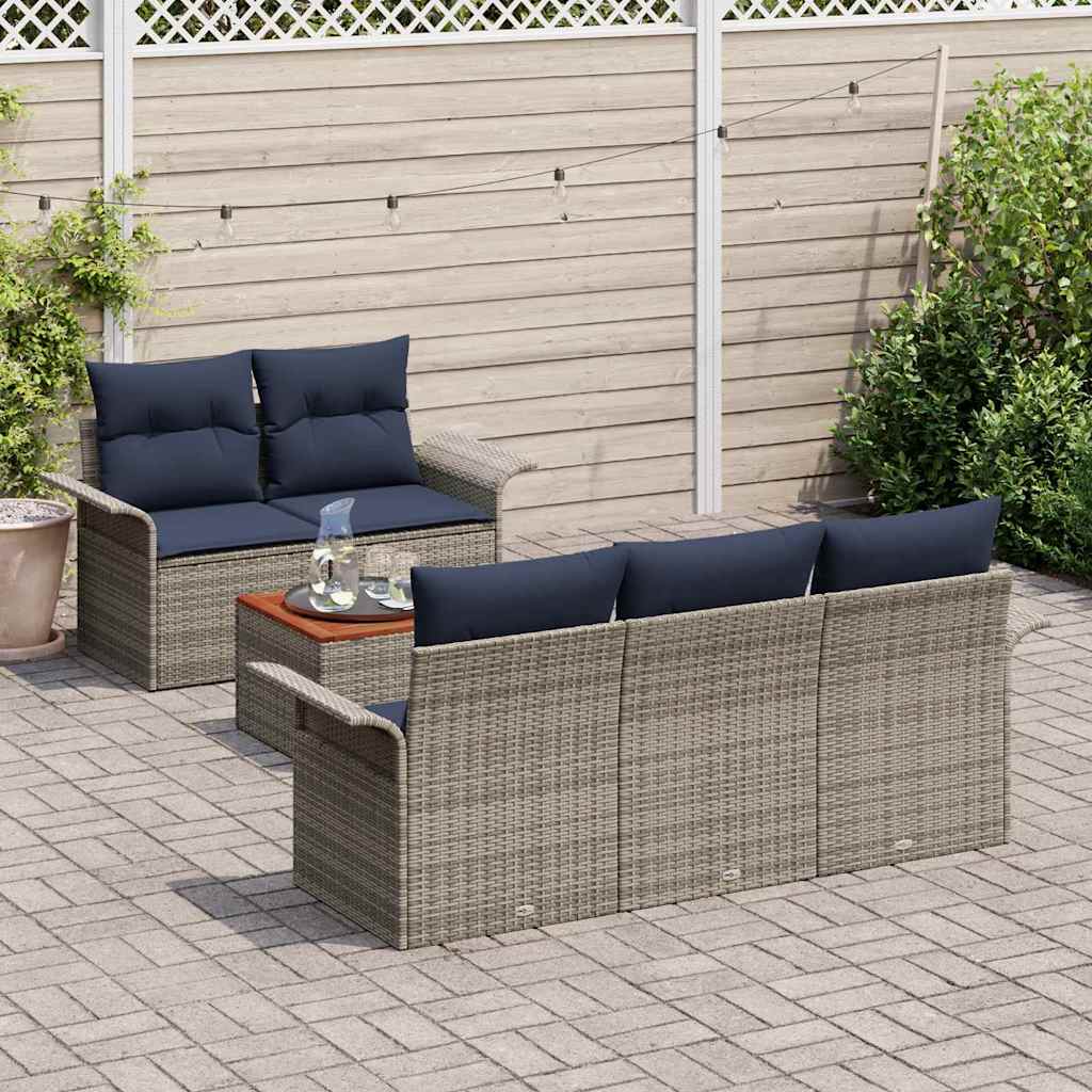 vidaXL Tuinbankenset met opslag 6 pcs Grijs en Marineblauw poly rattan
