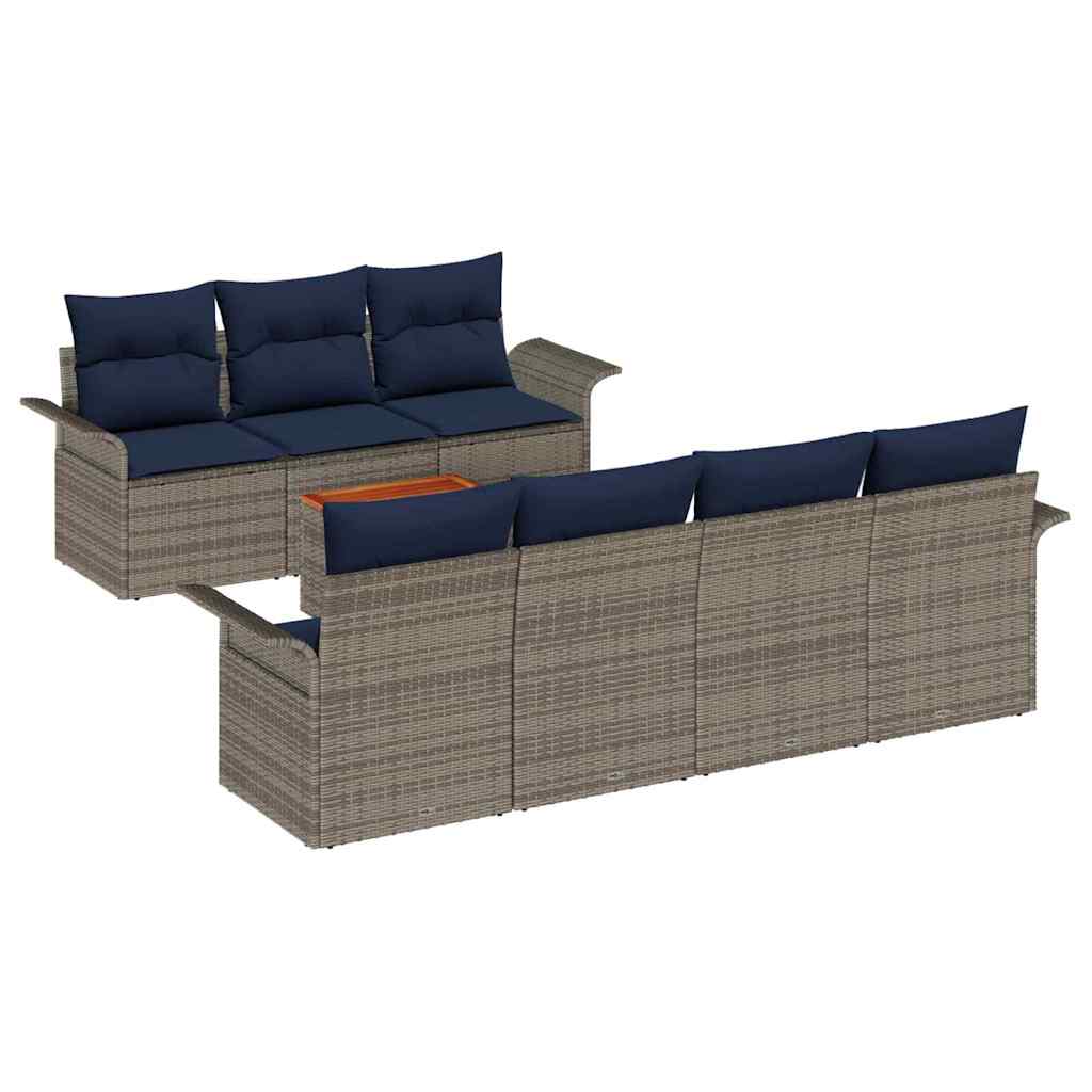 vidaXL Tuinbankenset met opslag 8 pcs Grijs en Marineblauw poly rattan