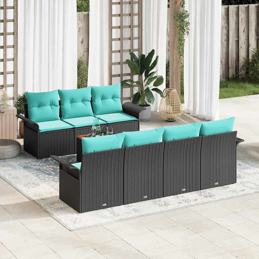 vidaXL Tuinbankenset met opslag 8 pcs Grijs en Marineblauw poly rattan