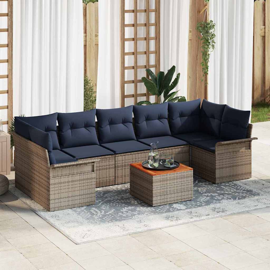 vidaXL Tuinbankenset met opslag 8 pcs Grijs en Marineblauw poly rattan