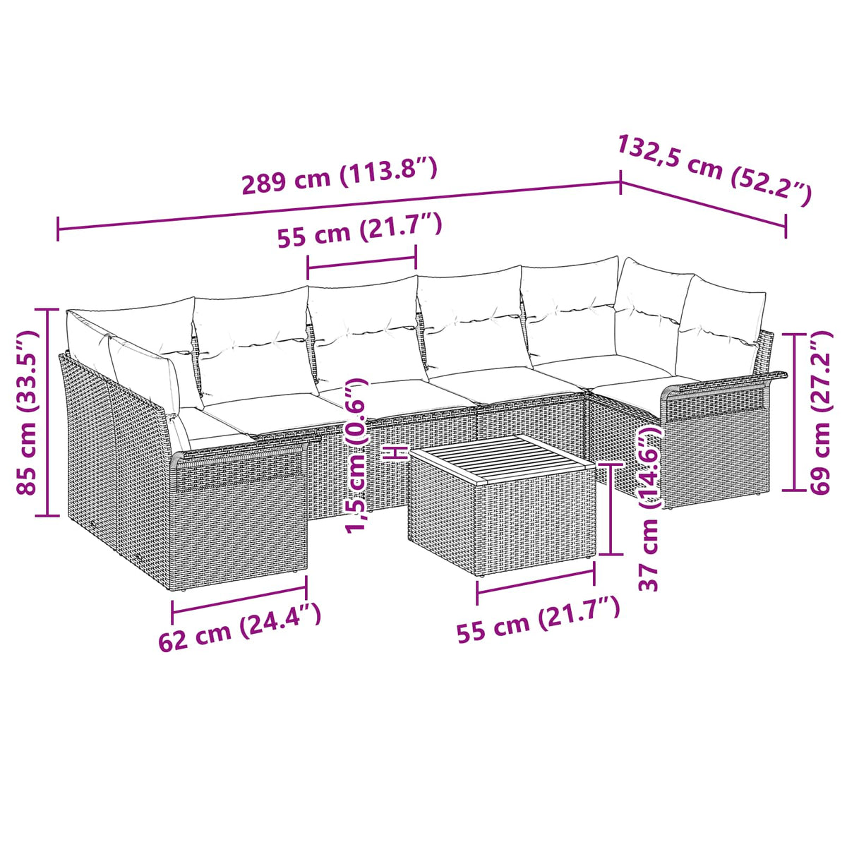 vidaXL Tuinbankenset met opslag 8 pcs Grijs en Marineblauw poly rattan