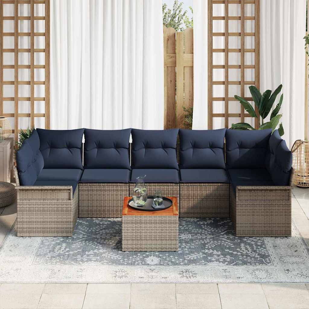 vidaXL Tuinbankenset met opslag 8 pcs Grijs en Marineblauw poly rattan