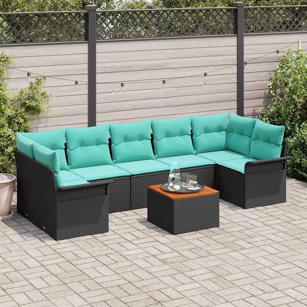 vidaXL Tuinbankenset met opslag 8 pcs Grijs en Marineblauw poly rattan