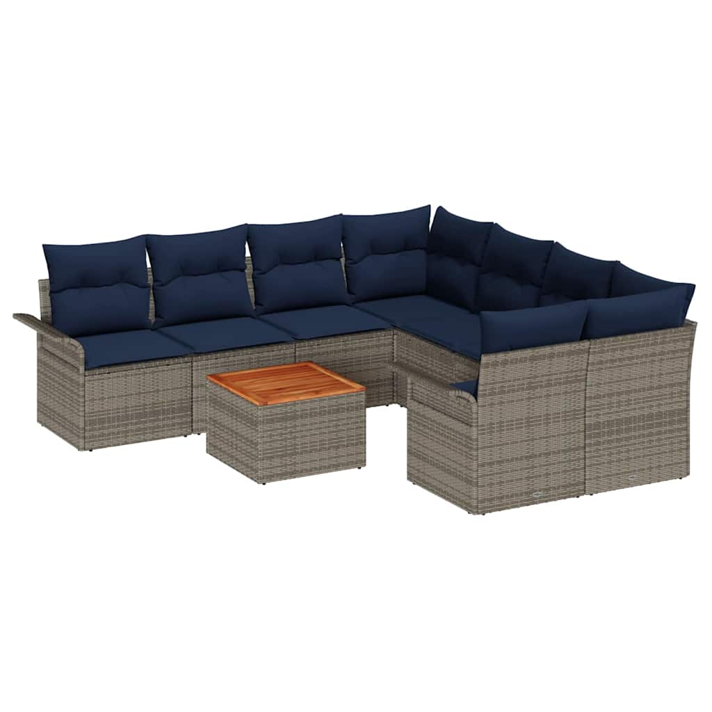 vidaXL Tuinbankenset met opslag 9 pcs Grijs en Marineblauw poly rattan