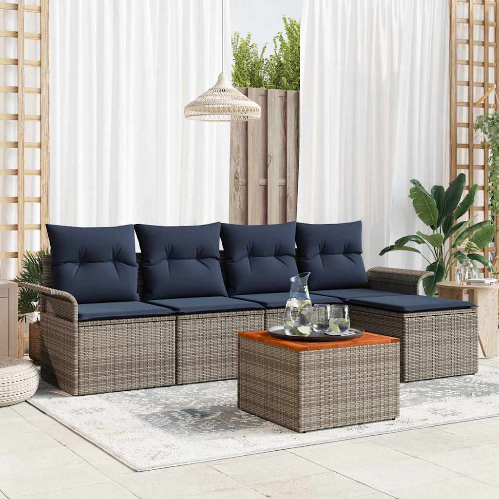 vidaXL Tuinbankenset met opslag 6 pcs Grijs en Marineblauw poly rattan