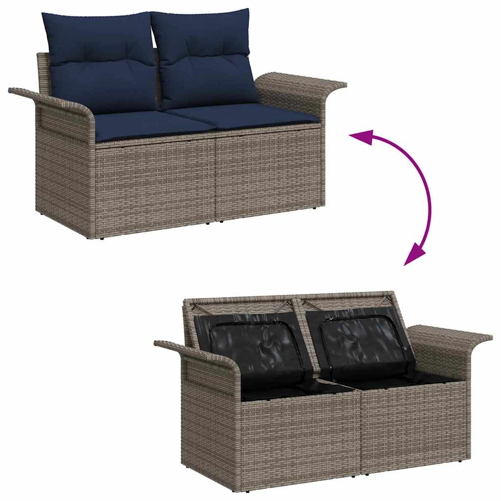 vidaXL Tuinbankenset met opslag 6 pcs Grijs en Marineblauw poly rattan
