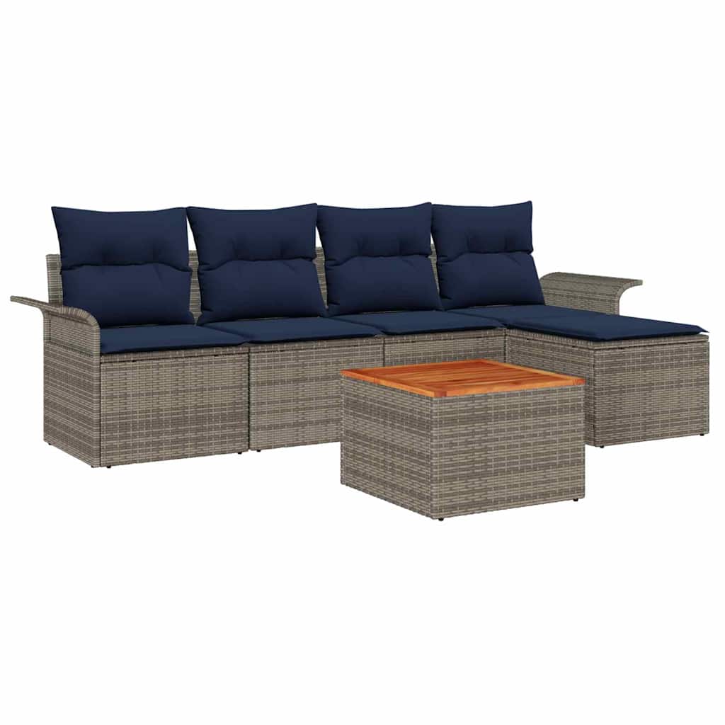 vidaXL Tuinbankenset met opslag 6 pcs Grijs en Marineblauw poly rattan