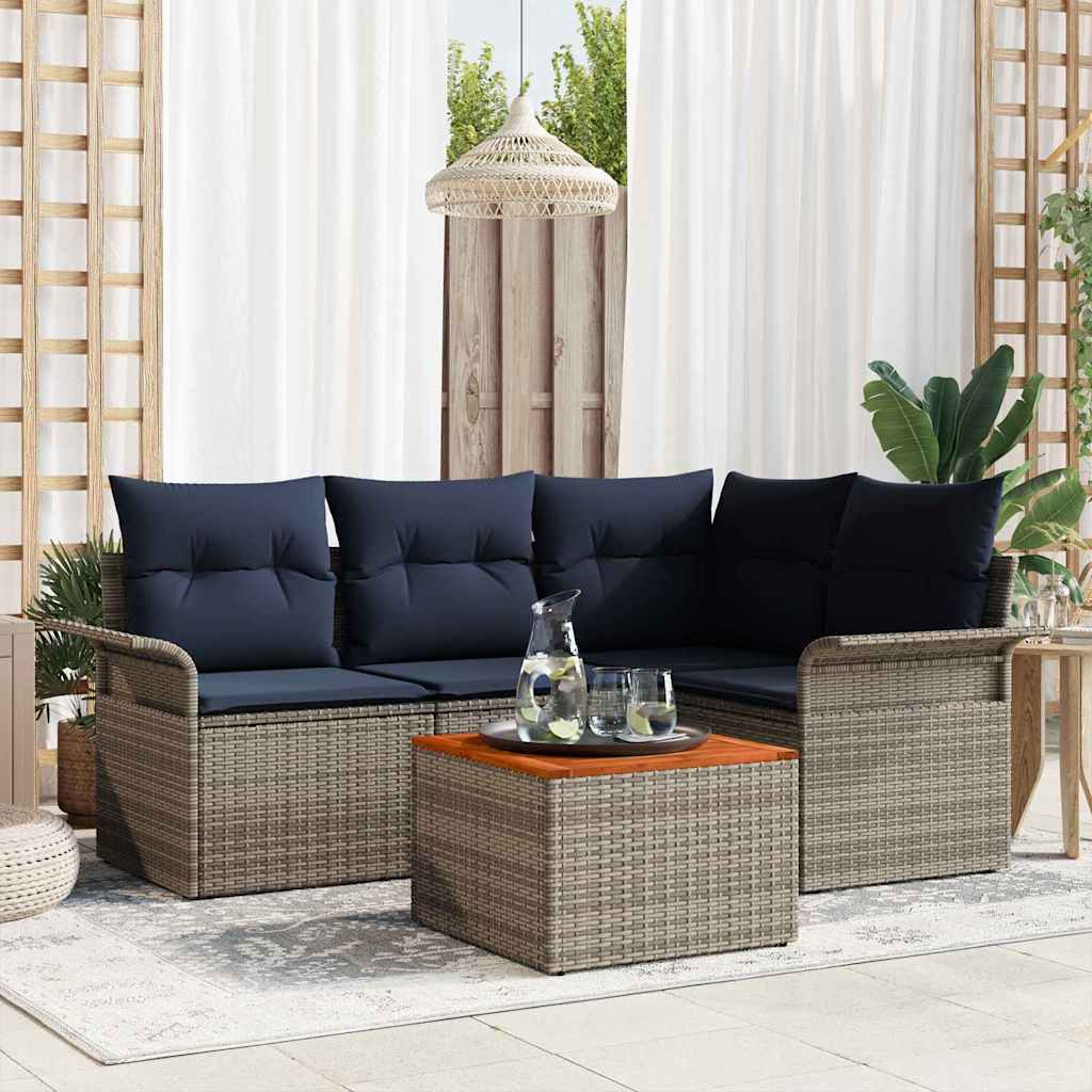 vidaXL Tuinbankenset met opslag 5 pcs Grijs en Marineblauw poly rattan