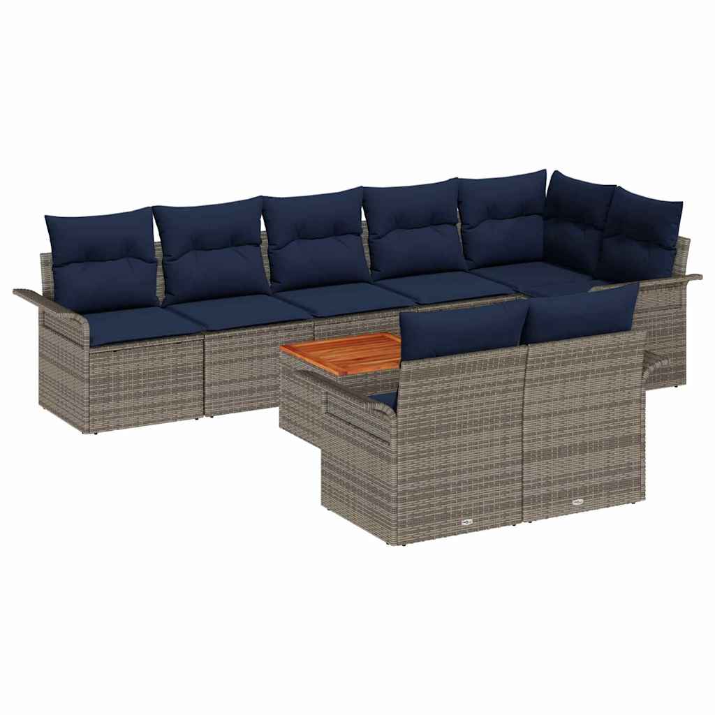 vidaXL Tuinbankenset met opslag 9 pcs Grijs en Marineblauw poly rattan