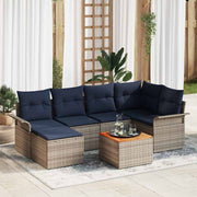 vidaXL Tuinbankenset met opslag 7 pcs Grijs en Marineblauw poly rattan
