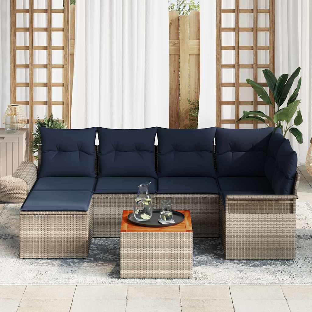 vidaXL Tuinbankenset met opslag 7 pcs Grijs en Marineblauw poly rattan