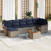 vidaXL Tuinbankenset met opslag 8 pcs Grijs en Marineblauw poly rattan