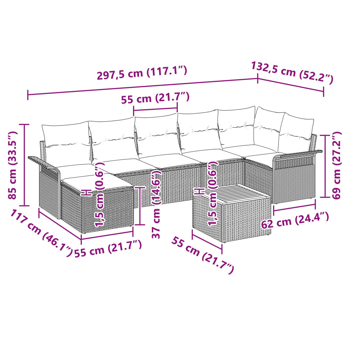 vidaXL Tuinbankenset met opslag 8 pcs Grijs en Marineblauw poly rattan