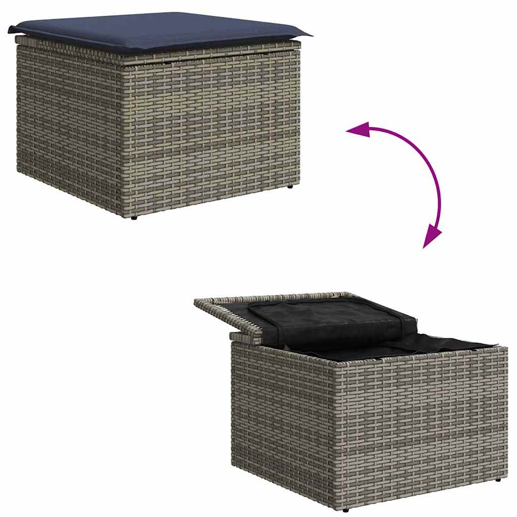 vidaXL Tuinbankenset met opslag 8 pcs Grijs en Marineblauw poly rattan
