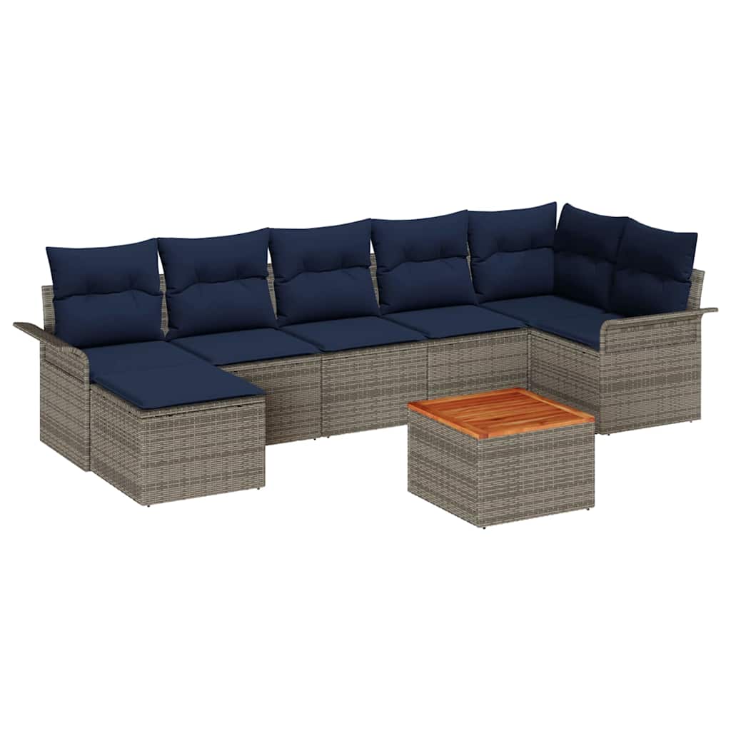 vidaXL Tuinbankenset met opslag 8 pcs Grijs en Marineblauw poly rattan