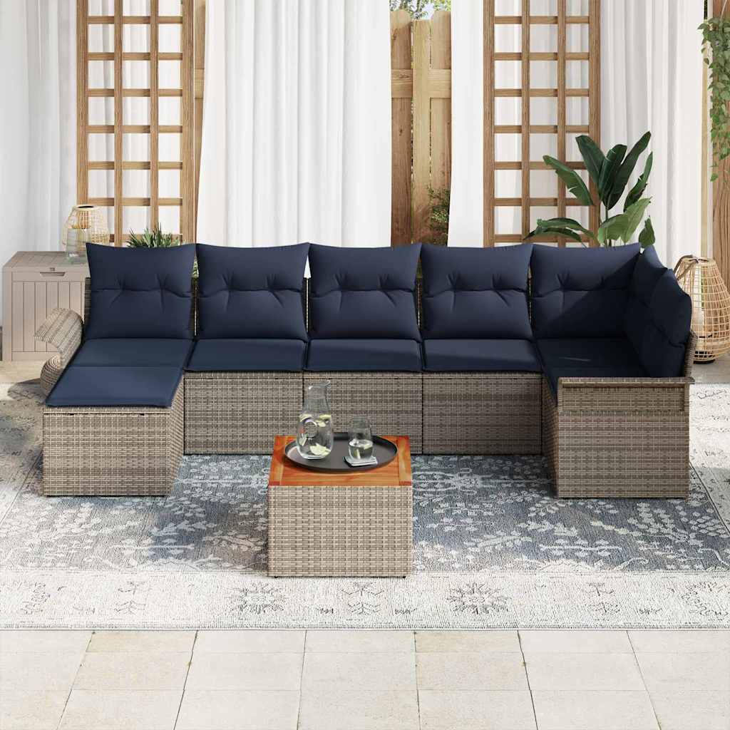 vidaXL Tuinbankenset met opslag 8 pcs Grijs en Marineblauw poly rattan