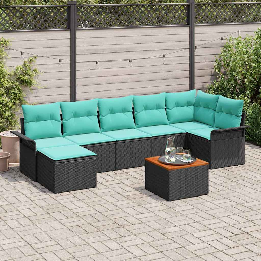 vidaXL Tuinbankenset met opslag 8 pcs Grijs en Marineblauw poly rattan