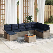 vidaXL Tuinbankenset met opslag 9 pcs Grijs en Marineblauw poly rattan