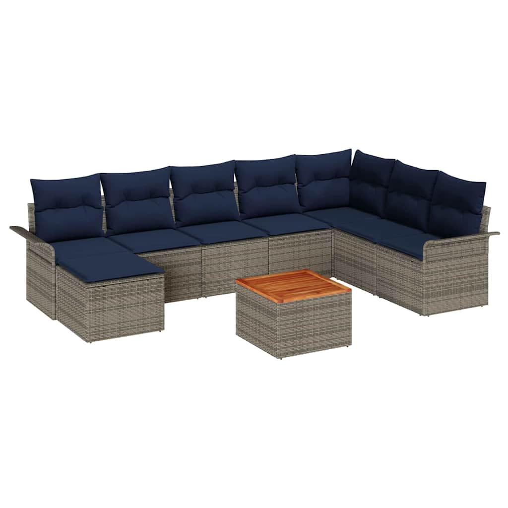vidaXL Tuinbankenset met opslag 9 pcs Grijs en Marineblauw poly rattan
