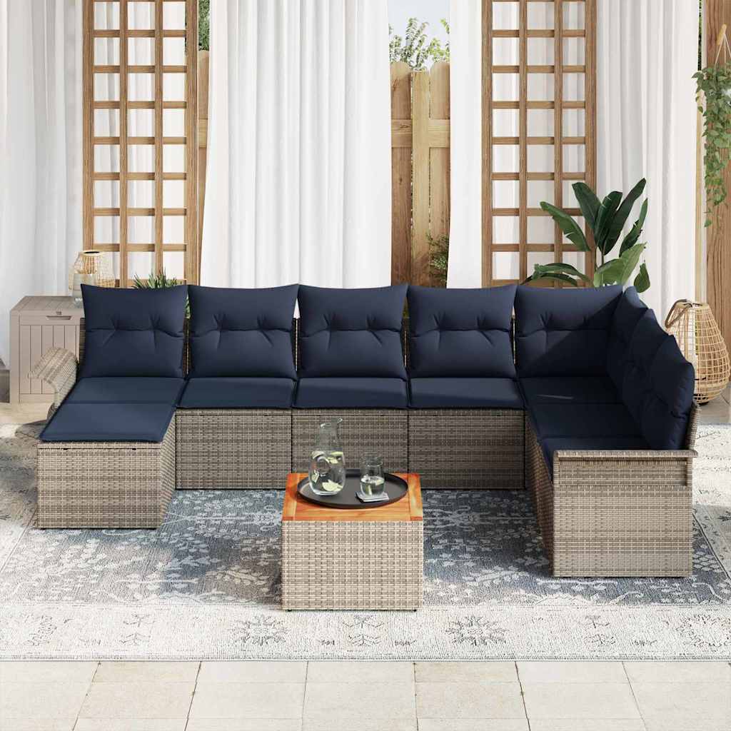 vidaXL Tuinbankenset met opslag 9 pcs Grijs en Marineblauw poly rattan