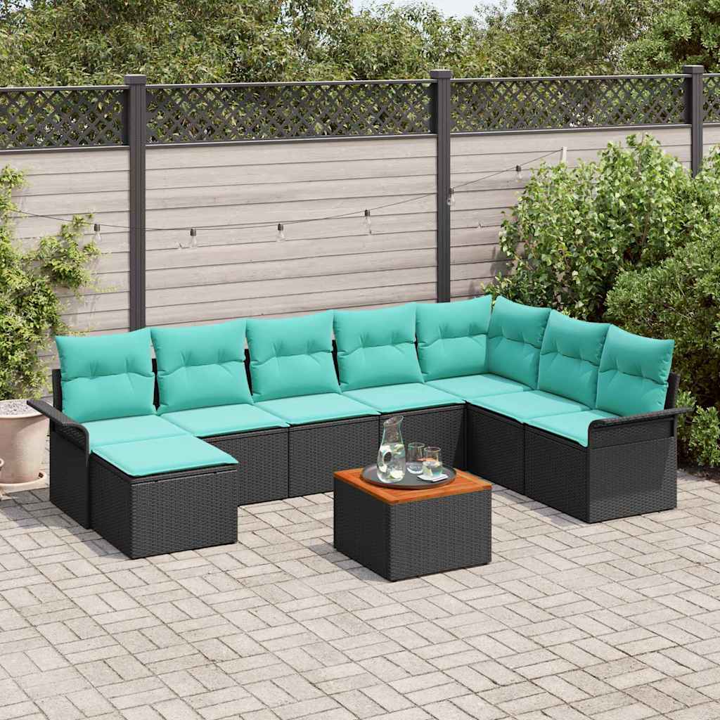 vidaXL Tuinbankenset met opslag 9 pcs Grijs en Marineblauw poly rattan