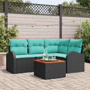 vidaXL Tuinbankenset met opslag 5 pcs Zwart en Turquoise poly rattan