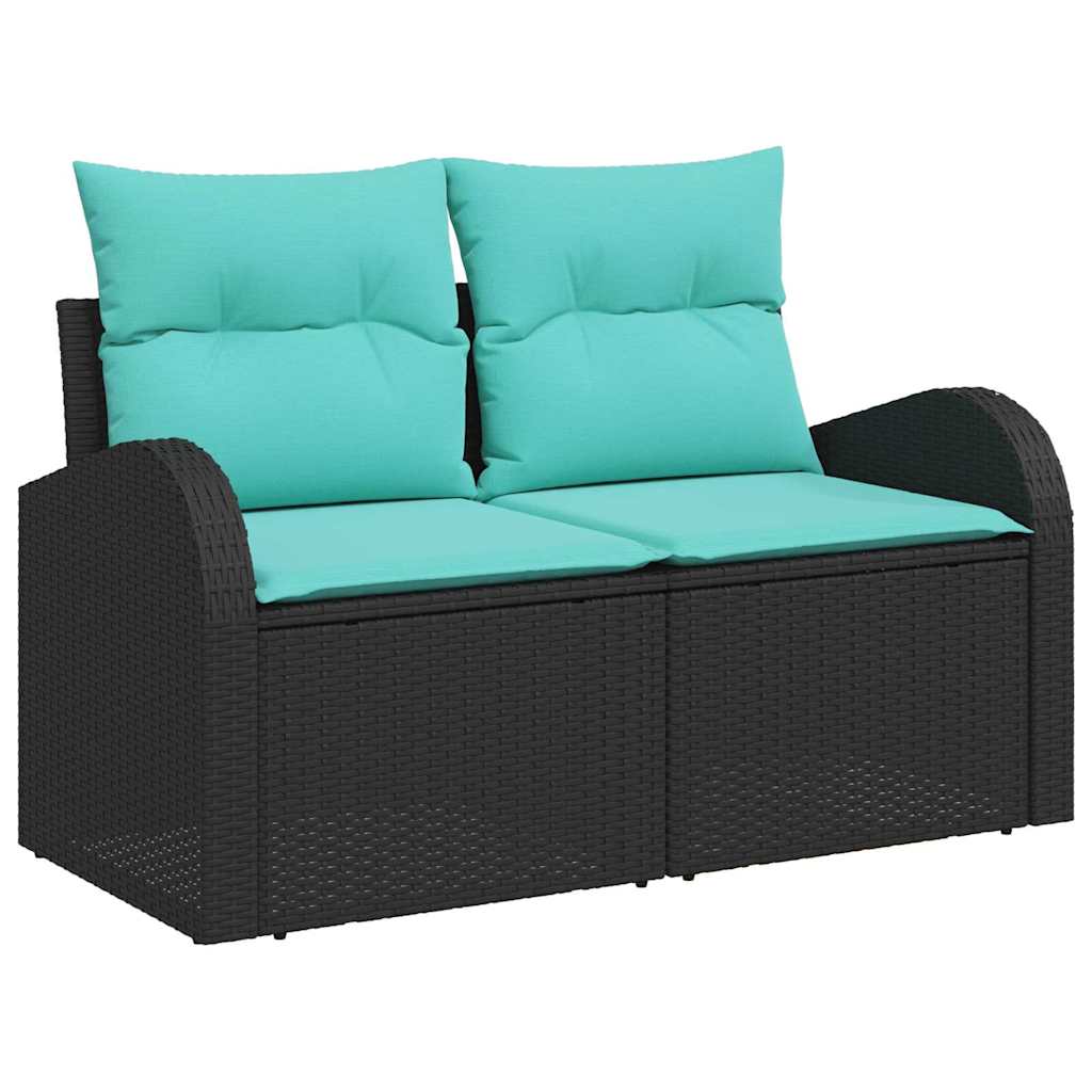 vidaXL Tuinbankenset met opslag 5 pcs Zwart en Turquoise poly rattan