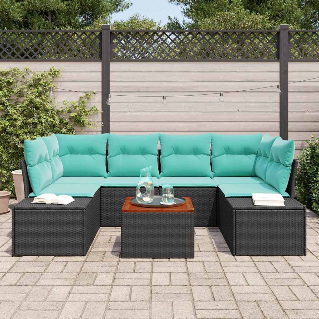 vidaXL Tuinbankenset 7 st Zwart en Turquoise poly rattan