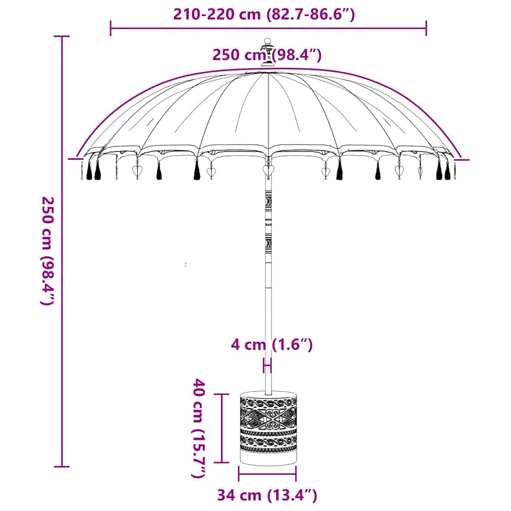 Balinese Parasol Roze 180-190 cm Katoen, massief hout