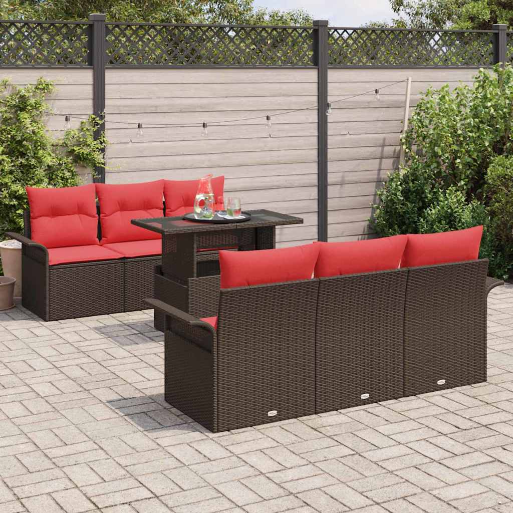 vidaXL Tuin Sofa Set met kussen met opslag 7 pcs Bruin Poly Rattan