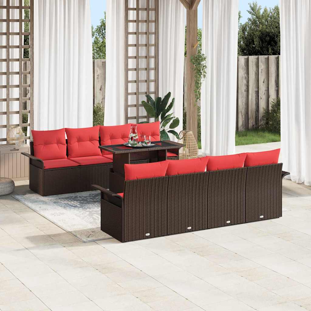 vidaXL Tuin Sofa Set met kussen met opslag 9 pcs Bruin Poly Rattan