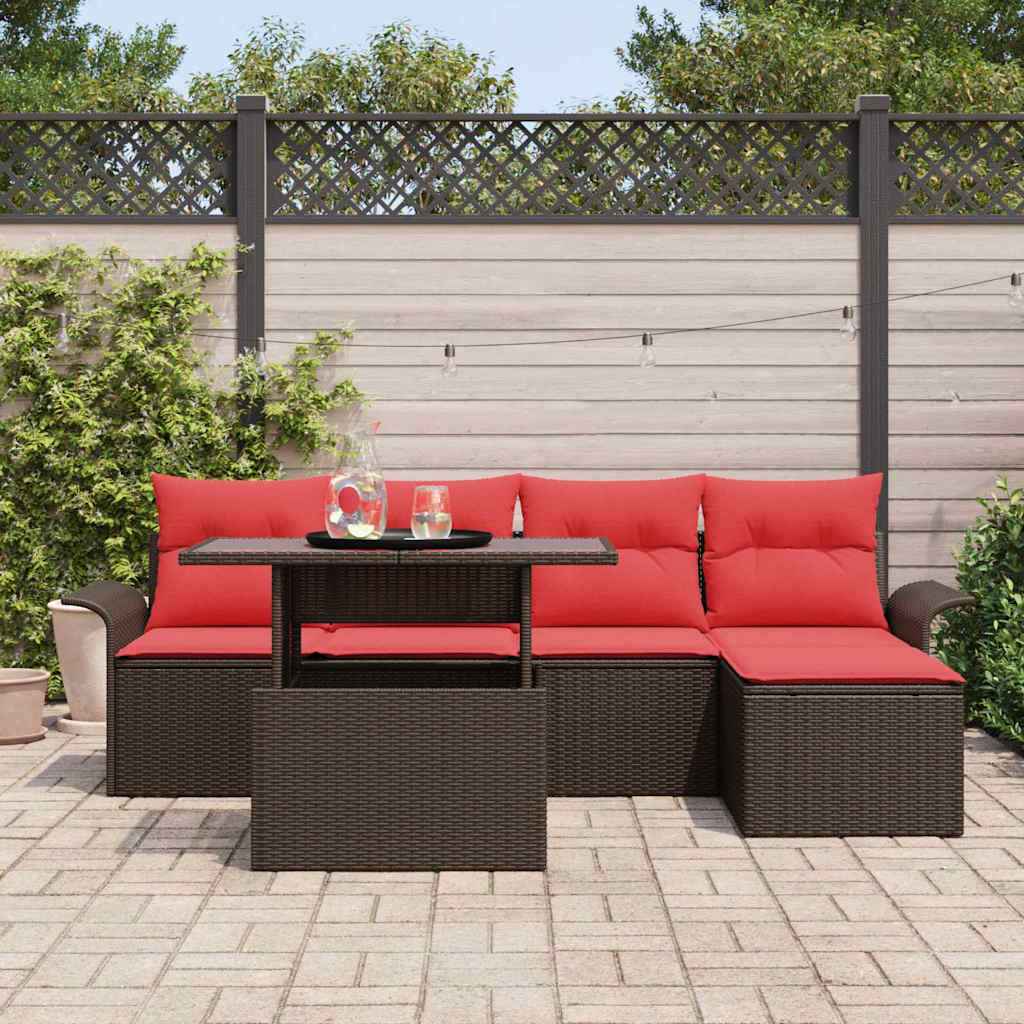 vidaXL Tuin Sofa Set met kussen met opslag 6 pcs Bruin Poly riet