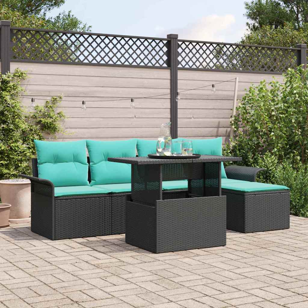 vidaXL Tuin Sofa Set met kussen met opslag 6 pcs Bruin Poly riet