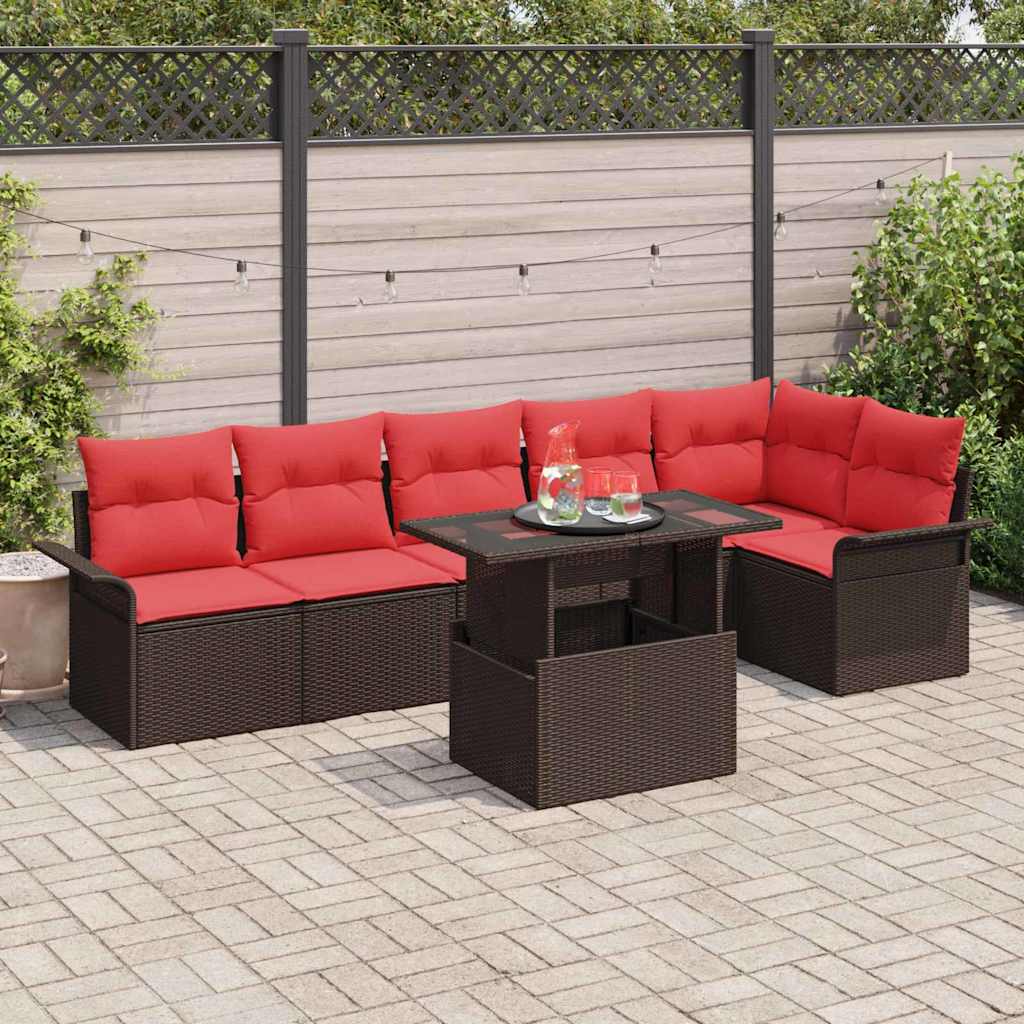 vidaXL Tuin Sofa Set met kussen met opslag 7 pcs Bruin Poly riet