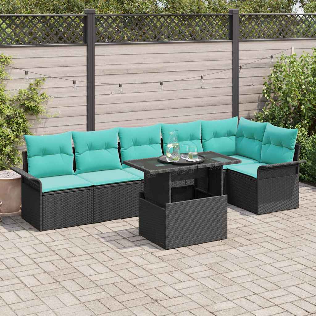 vidaXL Tuin Sofa Set met kussen met opslag 7 pcs Bruin Poly riet