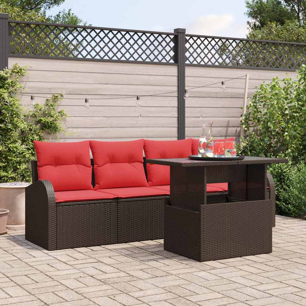 vidaXL Tuin Sofa Set met kussen met kussen 5 pcs Bruin Poly Rattan