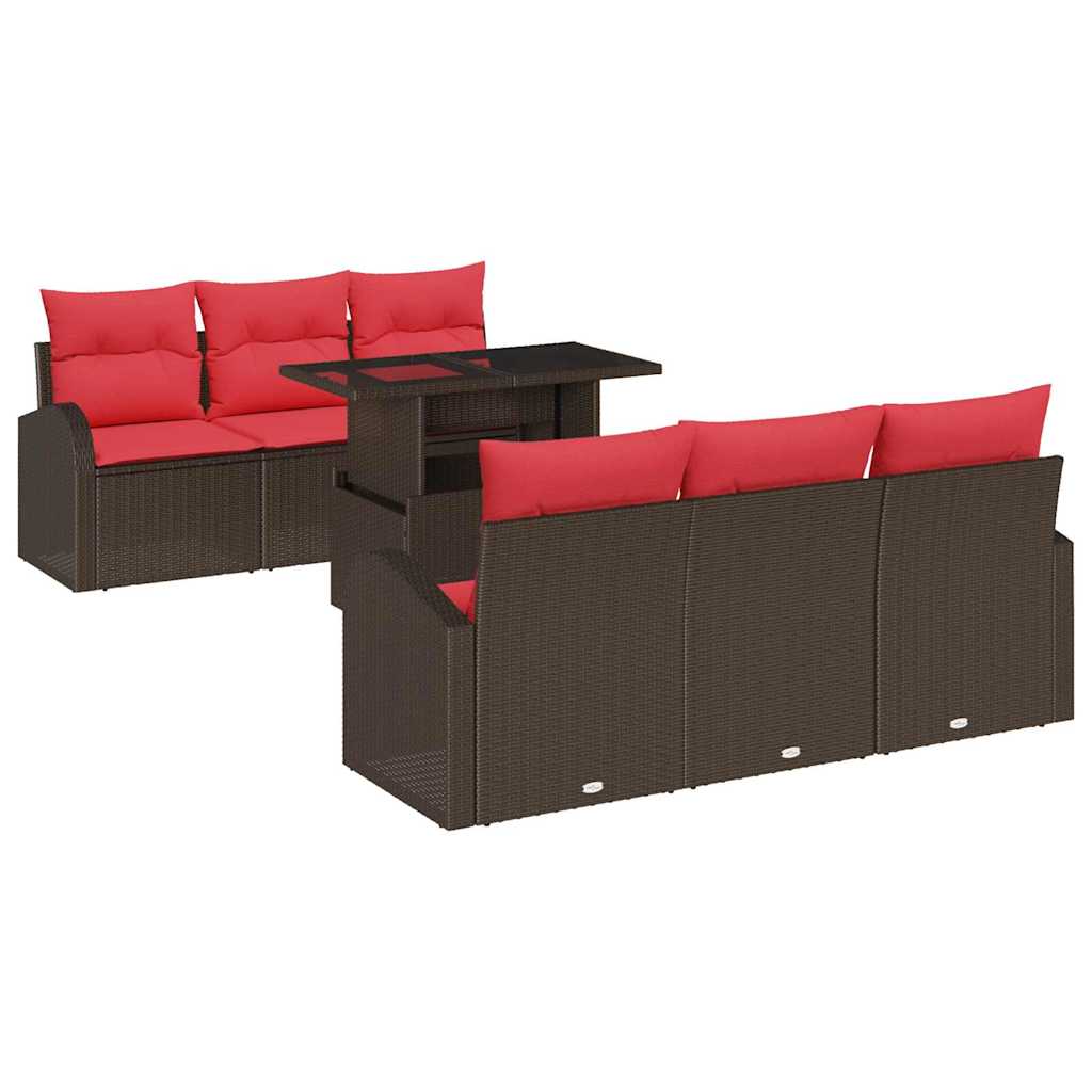 vidaXL Tuin Sofa Set met kussen met opslag 7 pcs Bruin Poly Rattan