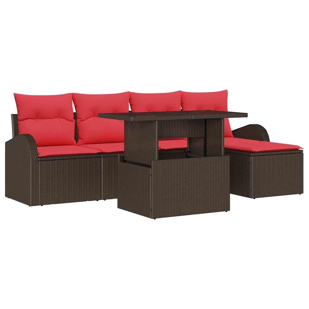 vidaXL Tuin Sofa Set met kussen met opslag 6 pcs Bruin Poly riet