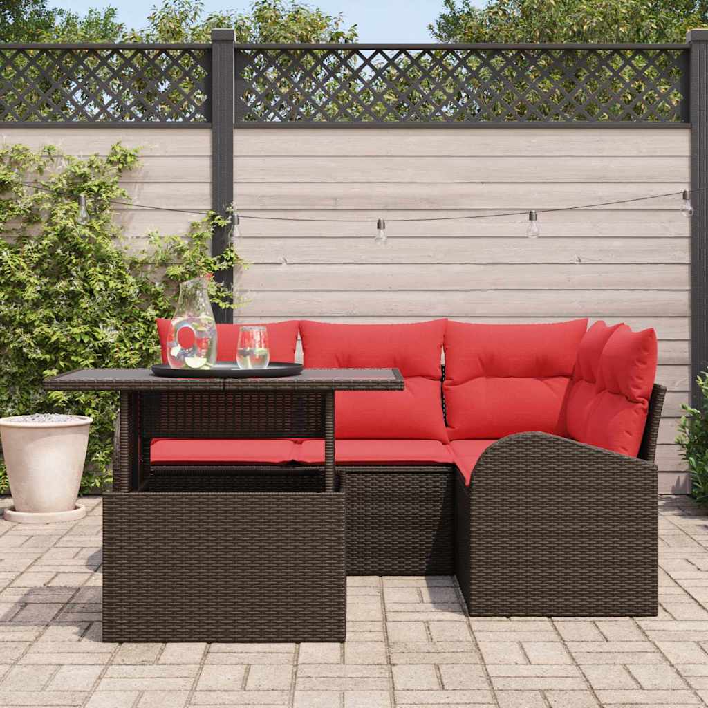 vidaXL Tuin Sofa Set met kussen met opslag 5 pcs Bruin Poly riet