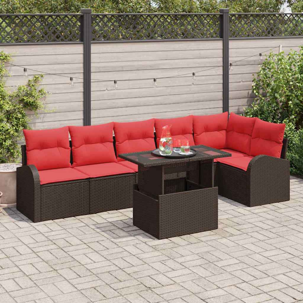vidaXL Tuin Sofa Set met kussen met opslag 7 pcs Bruin Poly riet