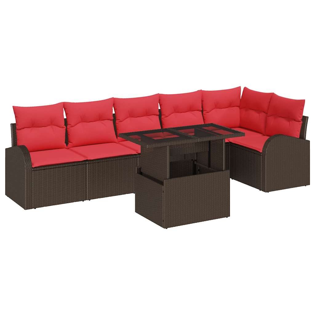 vidaXL Tuin Sofa Set met kussen met opslag 7 pcs Bruin Poly riet