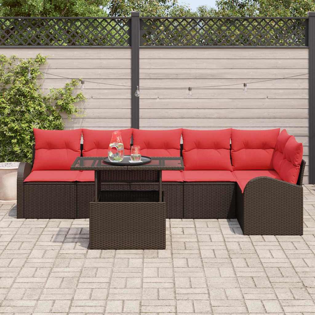 vidaXL Tuin Sofa Set met kussen met opslag 7 pcs Bruin Poly riet