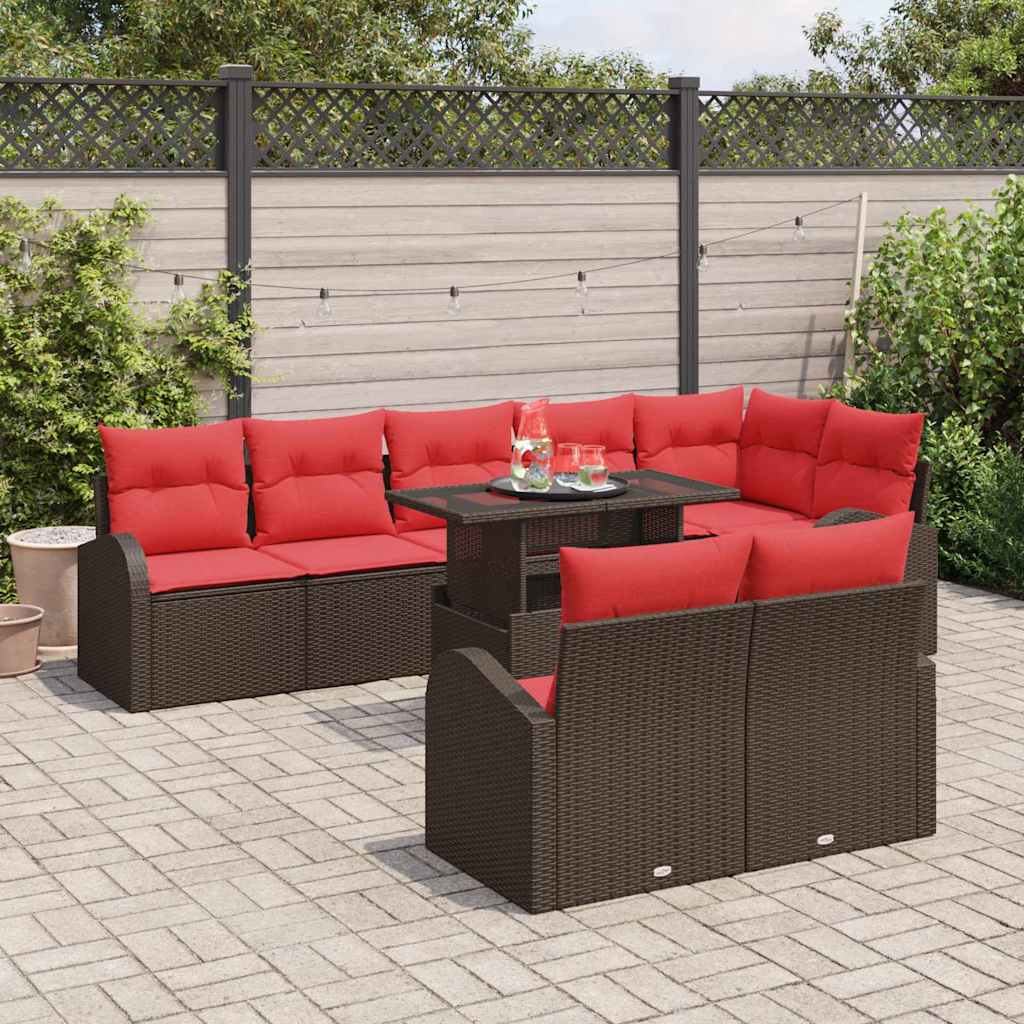 vidaXL Tuin Sofa Set met opslag 9 pcs Bruin Poly riet