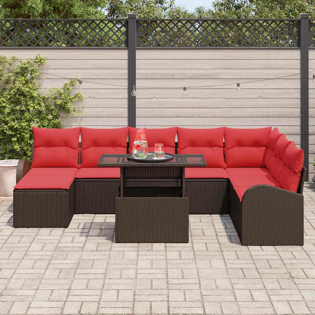 vidaXL Tuin Sofa Set met opslag 9 pcs Bruin Poly riet